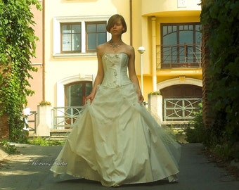 Elegant Modern-Romantic Ivory Silk Corset Ball Wedding Gown - Almira