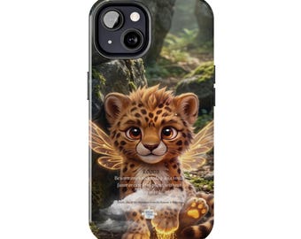Woodland Baby Leopard Fairy Phone Case, Cute Fantasy Cover for iPhone Samsung, Whimsical Forest Animal Case, Kawaii Cottagecore Gift