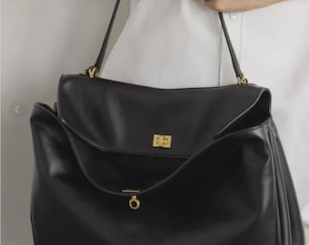 Genuine Leather Shoulder Bag, Vintage Soft Commuter Handbag, Minimal Crossbody Purse  Cow Leather