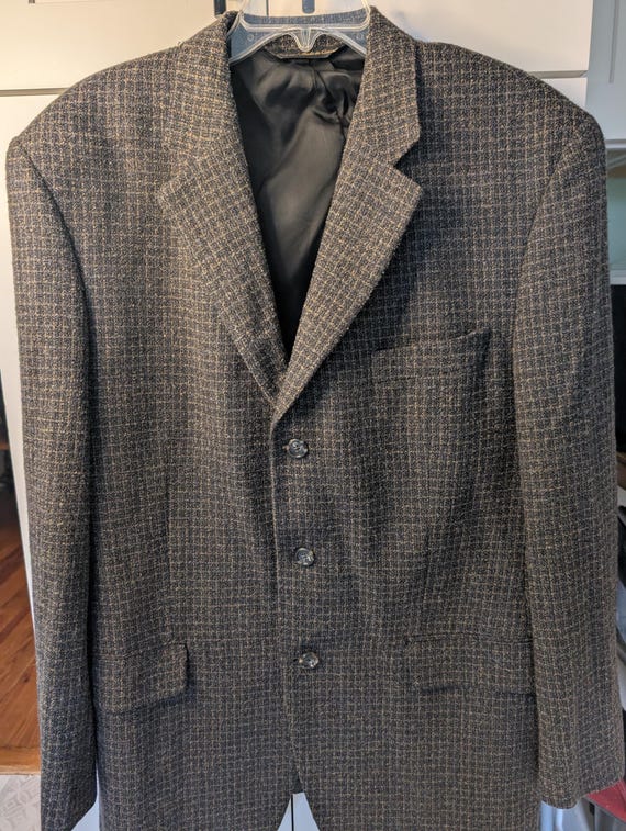Vintage Jack Victor Prosimo wool sport coat 44R| Men's tailored Blazer| sage Brown window pane check| made in Canada