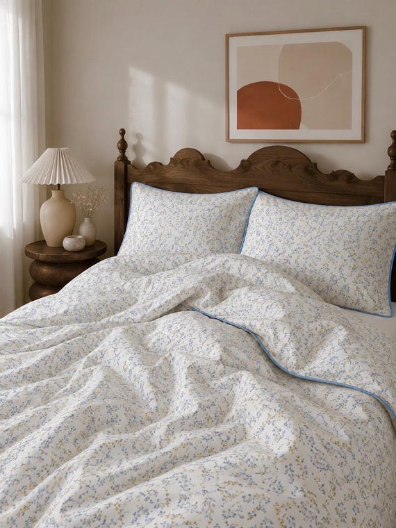 Cotton Percale Floral Duvet Cover Set: Cottagecore Farmhouse Bedding (Queen/King)