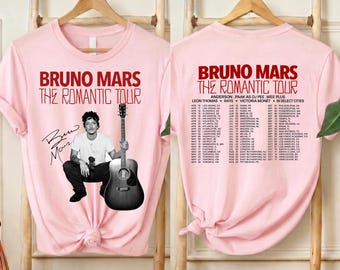 Camiseta Comfort Colors® de la gira romántica de Bruno Mars, camiseta de concierto de Bruno Mars, camiseta con estampado musical vintage, camiseta con fechas de la gira a doble cara, regalo para fans