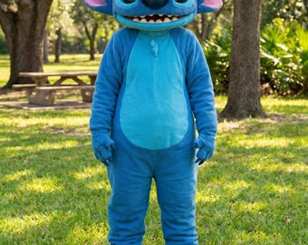 Costume da mascotte Stitch per adulti, tuta cosplay fatta a mano, personaggio alieno blu, abito integrale per feste a tema, eventi, Comic Con, convention e spettacoli dal vivo.