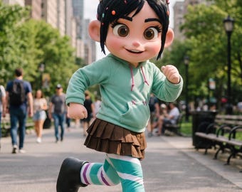Vanellope Maskottchenkostüm, handgefertigt, Ganzkörper-Cosplay-Anzug für Erwachsene, geeignet für Mottopartys, Comic-Cons, Videospiel-Conventions und Live-Bühnenshows.