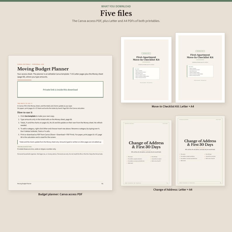 Transformation Background A4 First Apartment Checklist Bundle, Move in Kit PDF Letter A4, Moving ...