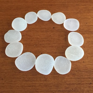 12 Round White Sea Beach Glass Pieces Craft Supply Bulk, Seaglass Lot, Mosaic Supply