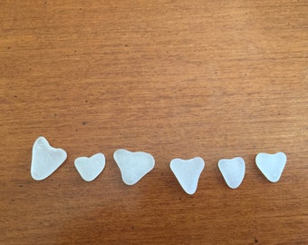 White Heart Shaped Sea Glass Jewelry Supply, Genuine Craft Supply