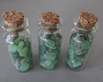 Spring Sale Genuine Sea Glass Green in Bottles Gift, Genuine Beach Glass, Wedding Guests Gift, Party Housewarming Gift