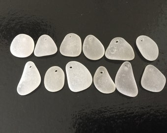 Vintage White Beach Glass Sea glass Top Drilled Jewelry Supply Lot, Seaglass Bulk, Art Craft Supply