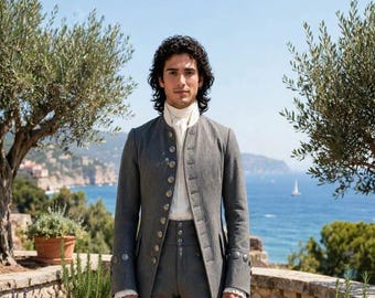 Men's Gray Wool Colonial Frock Coat, 18th Century Breeches, Revolutionary War Costume