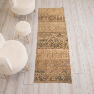 2x7 Oushak-matta, handgjord vintage löpare, antik turkisk matta 2x7, neutral liten löpare, blekt matta, 1960