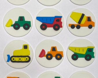 Fondant Cupcake Toppers - Construction Trucks