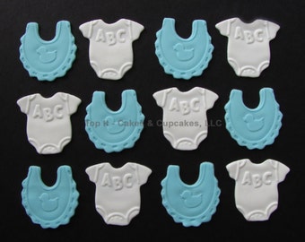 Fondant Cupcake Toppers - Baby Bibs/Onesies