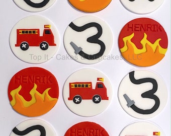 Fondant Cupcake Toppers - Firetrucks