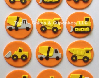 Fondant Cupcake Toppers - Construction Trucks