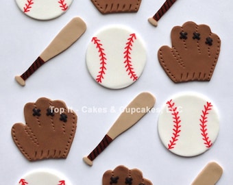 Fondant Cupcake Toppers - Baseballs, Mitts, Bats