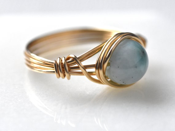 Larimar Ring 14kt Gold Fill Wire Wrapped Ring Larimar | Etsy