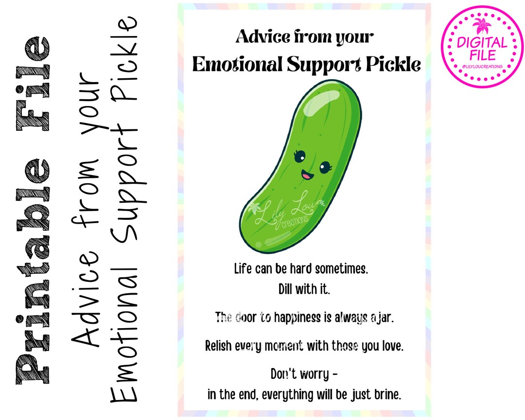 Advice From Your Emotional Support Pickle Hangtag Digital Etsy
