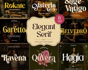Elegant Serif-typsnittspaket, 8 lyxiga moderna typsnitt, logotypvarumärke (kommersiellt bruk)