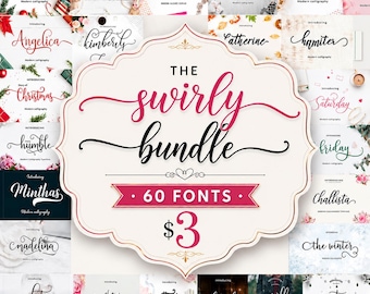 Swirly Calligraphy Fonts Bundle: Kursiv skrift med svansar (Kommersiellt bruk)