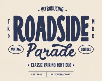 Vintage Font Duo, rustika skript- och serif-typsnitt, retro-varumärkesbyggande, kommersiellt bruk, direktnedladdning