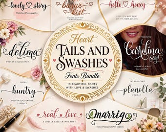 Heart Tails Swashes Script-typsnittspaket | Kalligrafitypsnitt för Cricut Canva (digital nedladdning)