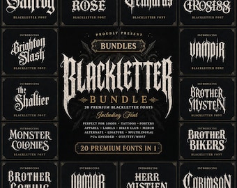 Blackletter Font Bundle: Gothic, Old English, Medieval, Tattoo, Horror, Metal (OTF/TTF)
