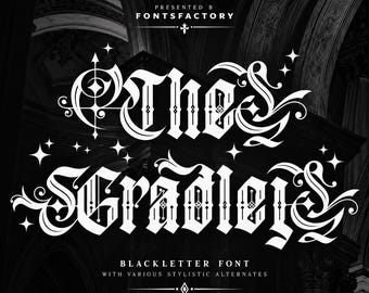 Blackletter-typsnitt, gotiskt typsnitt med stilistiska alternativ för logotyptatuering, kommersiellt digitalt bruk