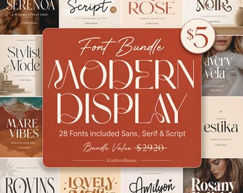 Modern typsnittspaket: 28 Display Serif Script Sans Fonts, Canva Cricut Procreate (Kommersiellt bruk)