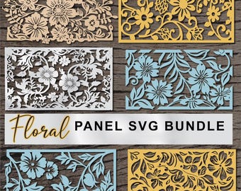 Blommig panel SVG-paket: Laserskurna väggkonst DXF-filer (digital nedladdning)