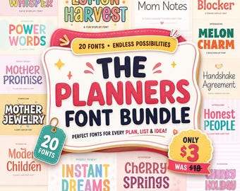 Söt Planner Display Typsnittspaket, Barn Typsnittspaket, Lekfulla Typsnitt Canva Cricut OTF TTF, Kommersiellt Användning