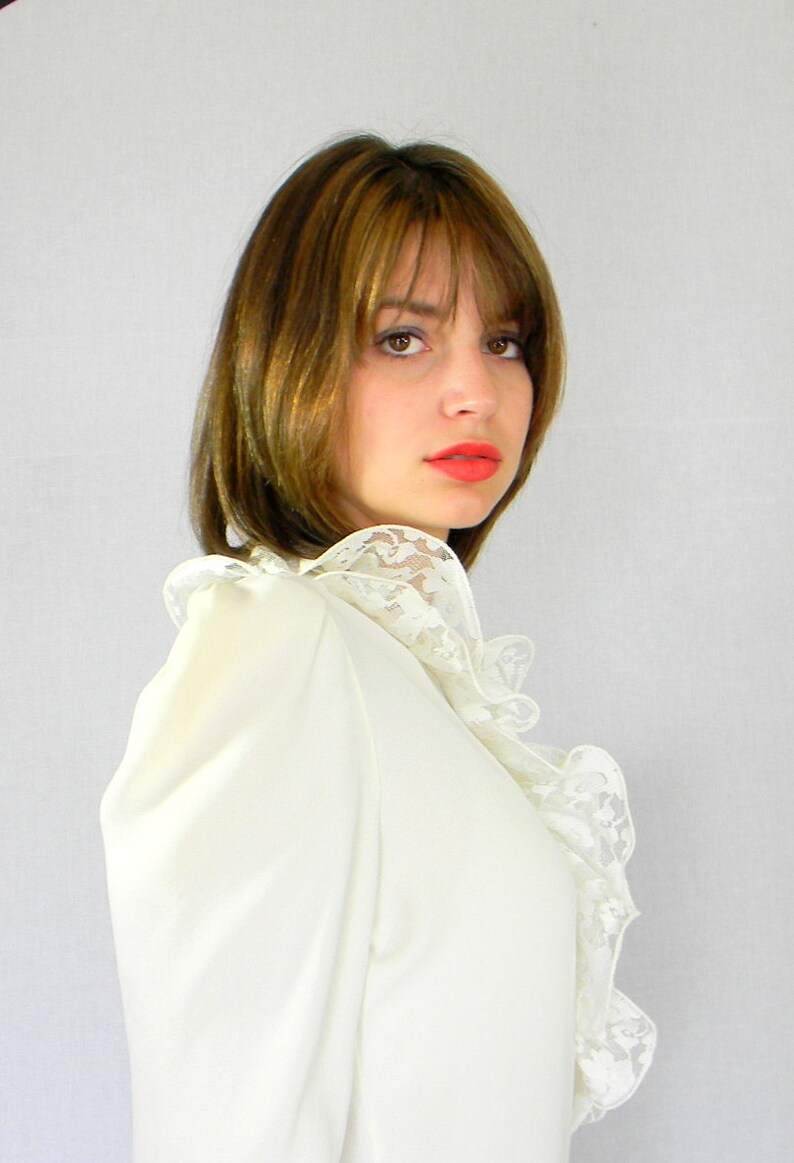 60s White Blouse. Jabot Blouse Buttercream. Romantic Blouse. Etsy