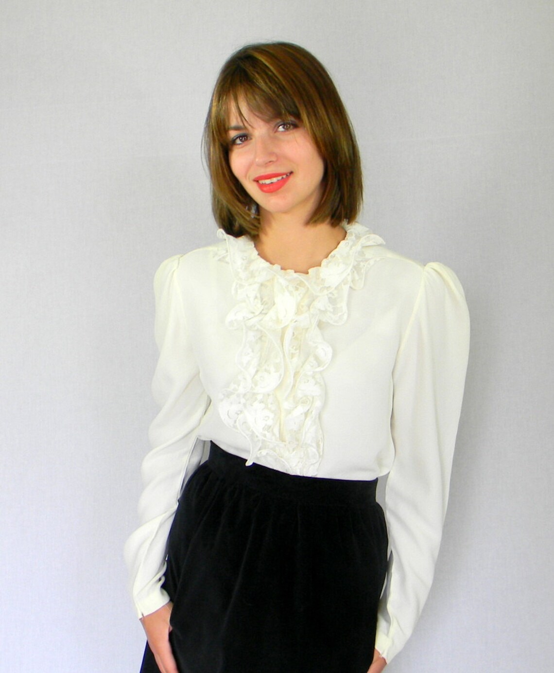 60s White Blouse. Jabot Blouse Buttercream. Romantic Blouse. Etsy