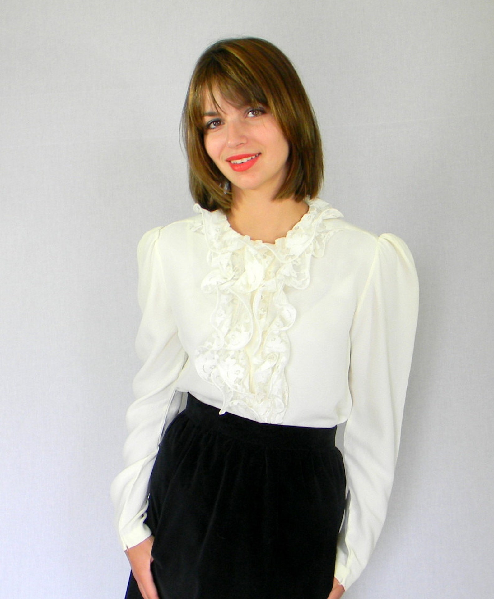 60s White Blouse. Jabot Blouse Buttercream. Romantic Blouse. Etsy