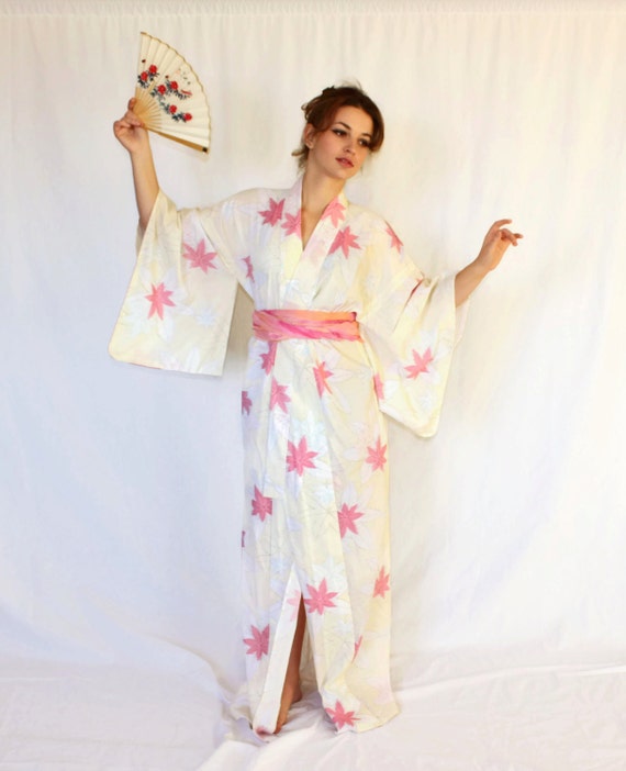 Vintage Kimono. Pastel Cream Coral. Handmade Kimo… - image 1