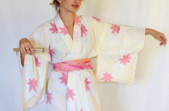 Vintage Kimono. Pastel Cream Coral. Handmade Kimo… - image 5