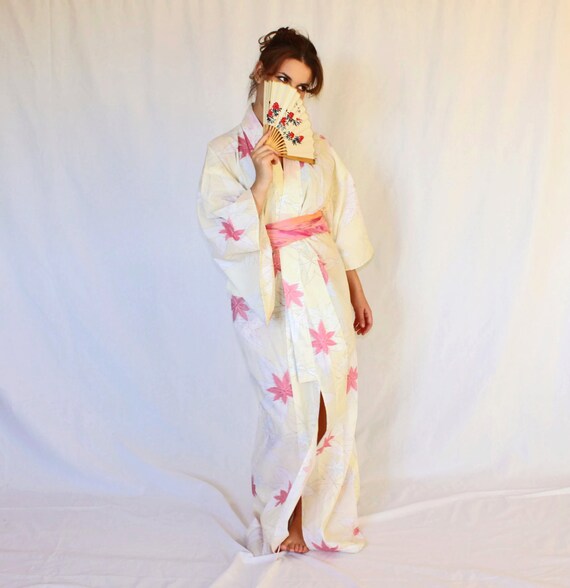 Vintage Kimono. Pastel Cream Coral. Handmade Kimo… - image 3