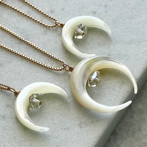 Double Crescent Horn Pendant...Boho, Beach, layering necklace, diamond