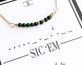 Baylor Morse Code Collegiate Bar Necklace, Green, Gold, Simple, Game Day Necklace