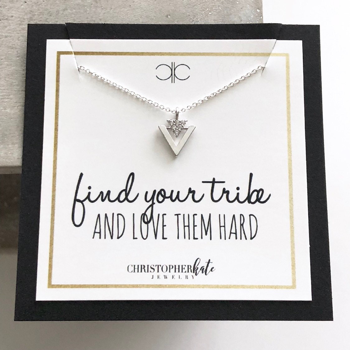 Find Your Tribe and Love Them hardSimple Pave CZ Triangle Friendship Necklace