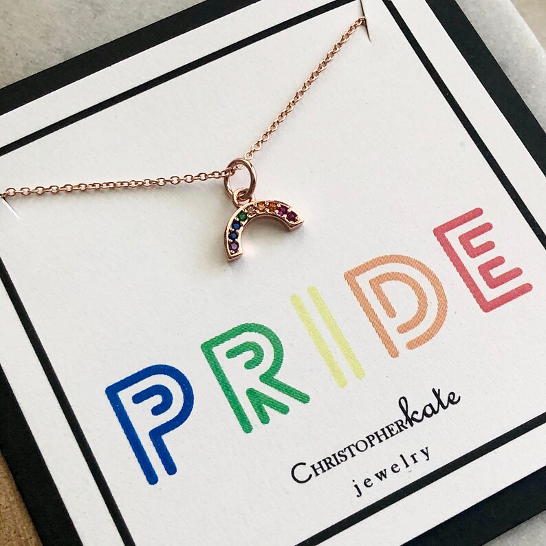 Pride Rainbow Micro Pave Charm Necklace LGBTQ+