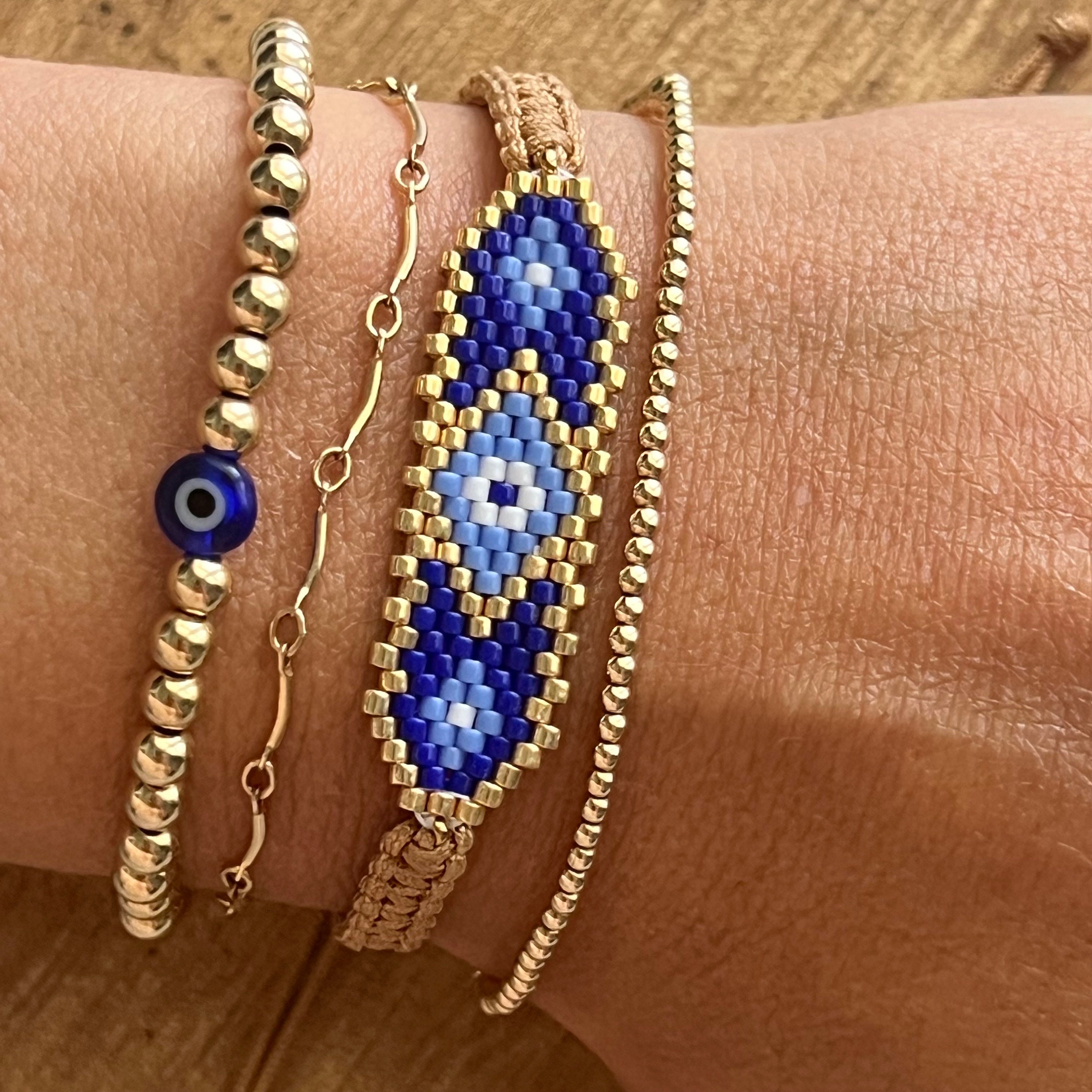 Tribal Evil Eye Delica Seed Bead Macrame Bracelet