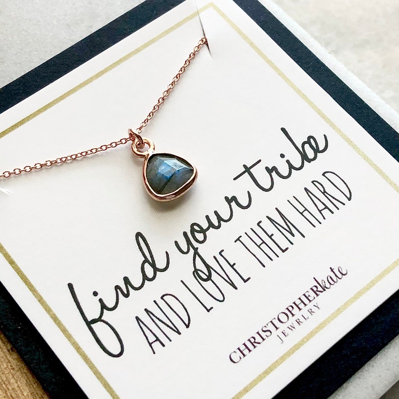 find your tribe and love them hard...Simple Labradorite Gemstone Triangle Friendship Necklace