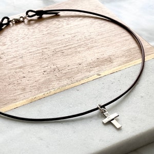 Artisan Sterling Silver Cross on Leather Cord Necklace image 6