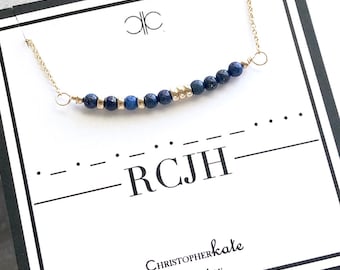 University of Kansas Morse Code Collegiate Bar Necklace, Royal Blue, Gold, Simple, Game Day Necklace, KU, Jayhawks