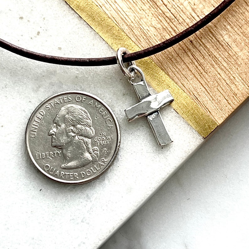 Artisan Sterling Silver Cross on Leather Cord Necklace image 7