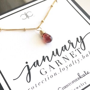 January Birthstone Garnet Gemstone Briolette Necklace, Birthday, Red, Maroon, Bridesmaid, Gift, Gold