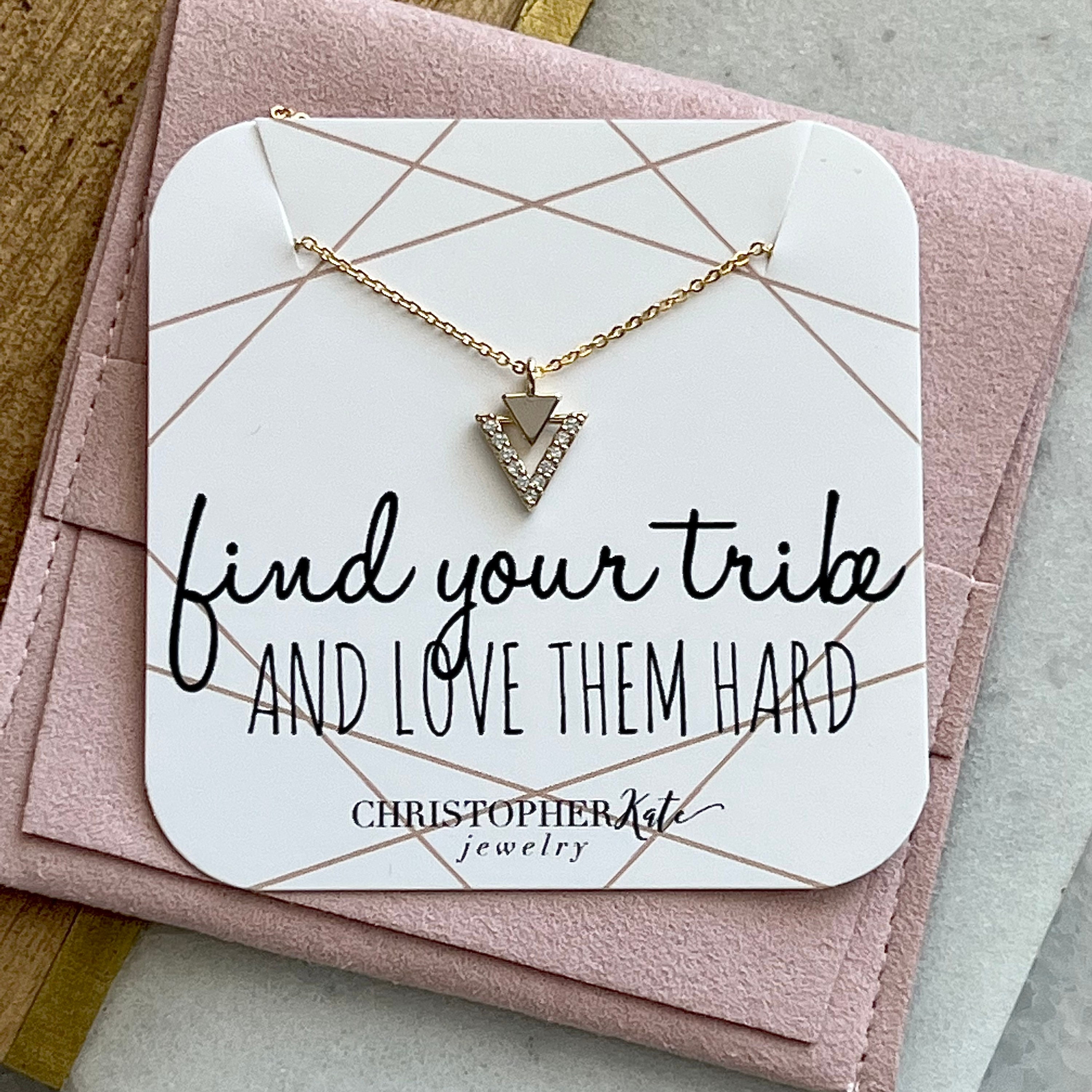 Find Your Tribe and Love Them hardSimple Pave CZ Triangle Friendship Necklace