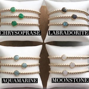 Gemstone Gold Ball Beaded Stacking Bracelet