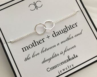 Set of TWO Sterling Silver Entwined Rings Eternity Necklaces...Mother, Daughter, Mother of the Bride